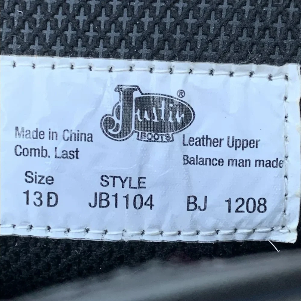 Justin Basic Leather Boots Mens Size 13D Style #JB1104 Black Cowboy Western Work - Picture 12 of 12